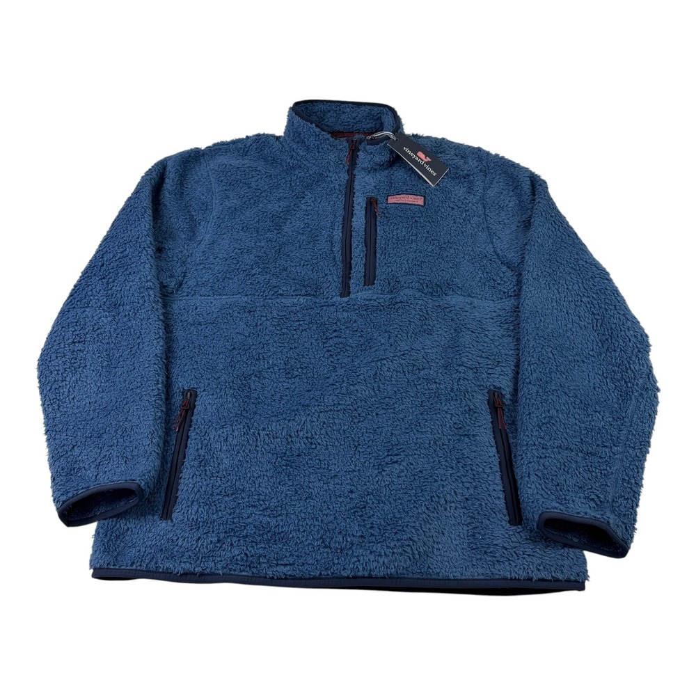 Vineyard Vines Mens New Eng High Pile Fleece 1/4 Zip Moonshine Blue Large NWT - Picture 2 of 10